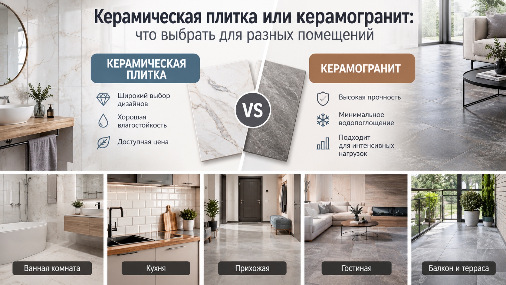 Керамическая плитка или керамогранит: что выбрать для разных помещений